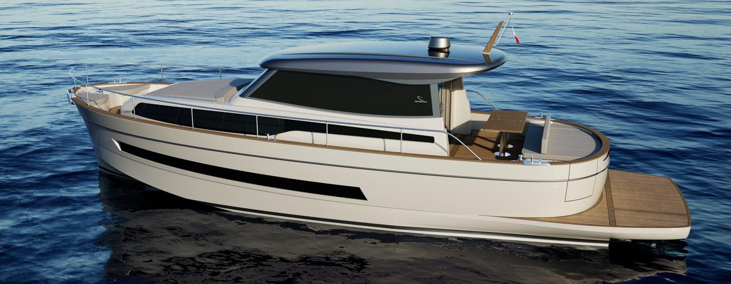 Rendering of Apreamare Gozzo 48 Cabin Boat at anchor 