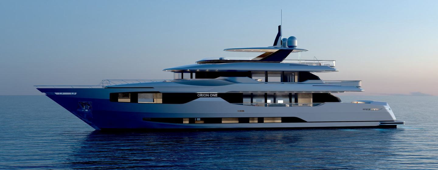 Rendering of Superyacht Orion One at anchor 