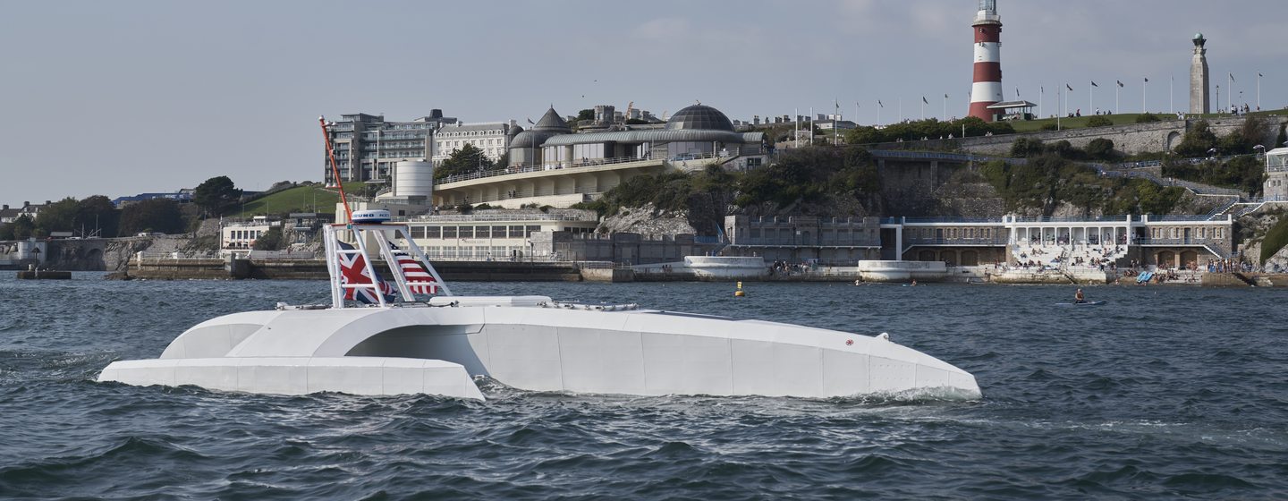 Autonomous Mayflower boat on water