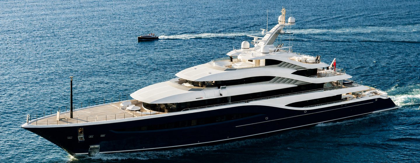 Turquoise superyacht Angelique underway side view