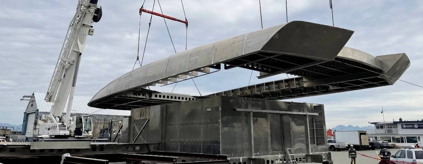 Crescent CCY110 yacht under construction at shipyard 