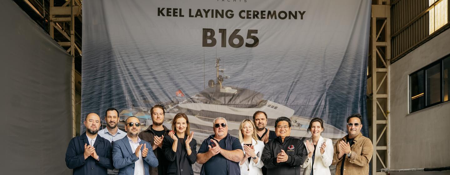 Bering team at Bering 165 Explorer Yacht keel laying ceremony