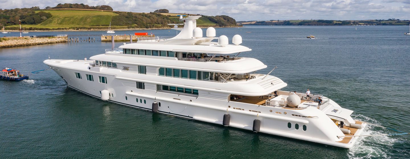 Lady E's profile shows her new, extended main deck aft and 60 sq. m beach club