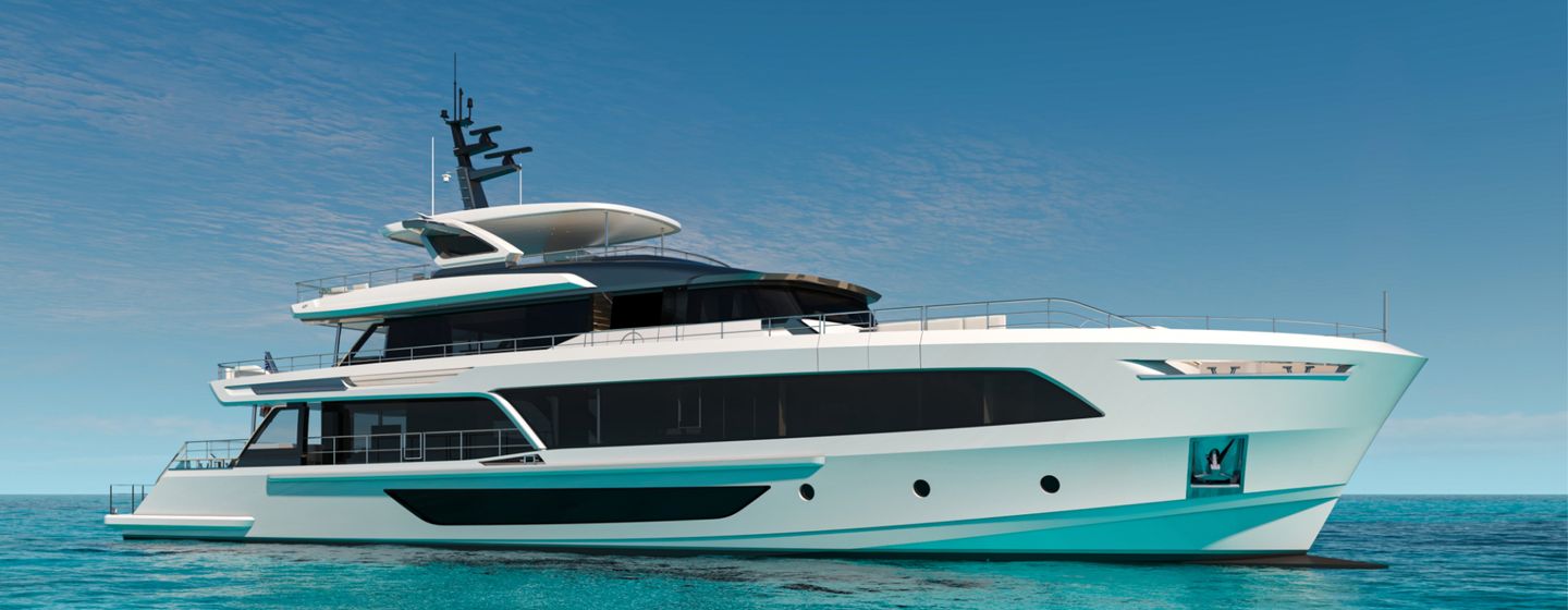 Ocean Alexander 40P yacht at anchor side view 