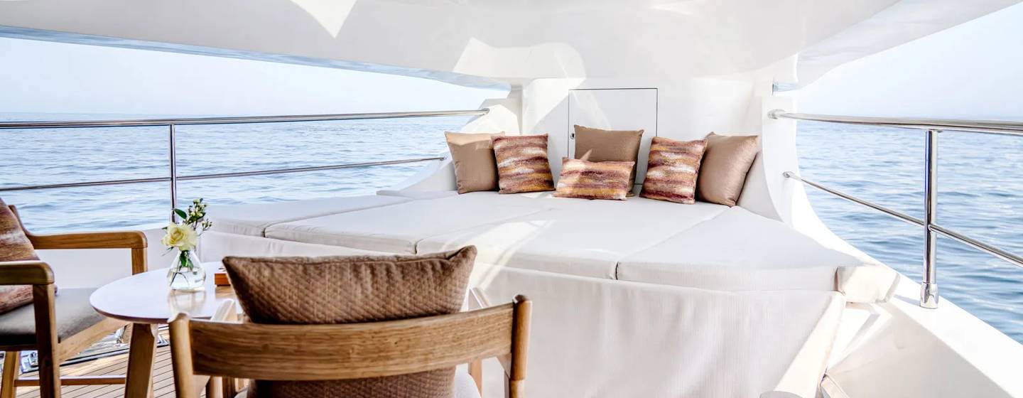Gulf Craft superyacht Dil private master terrace with sun pads 