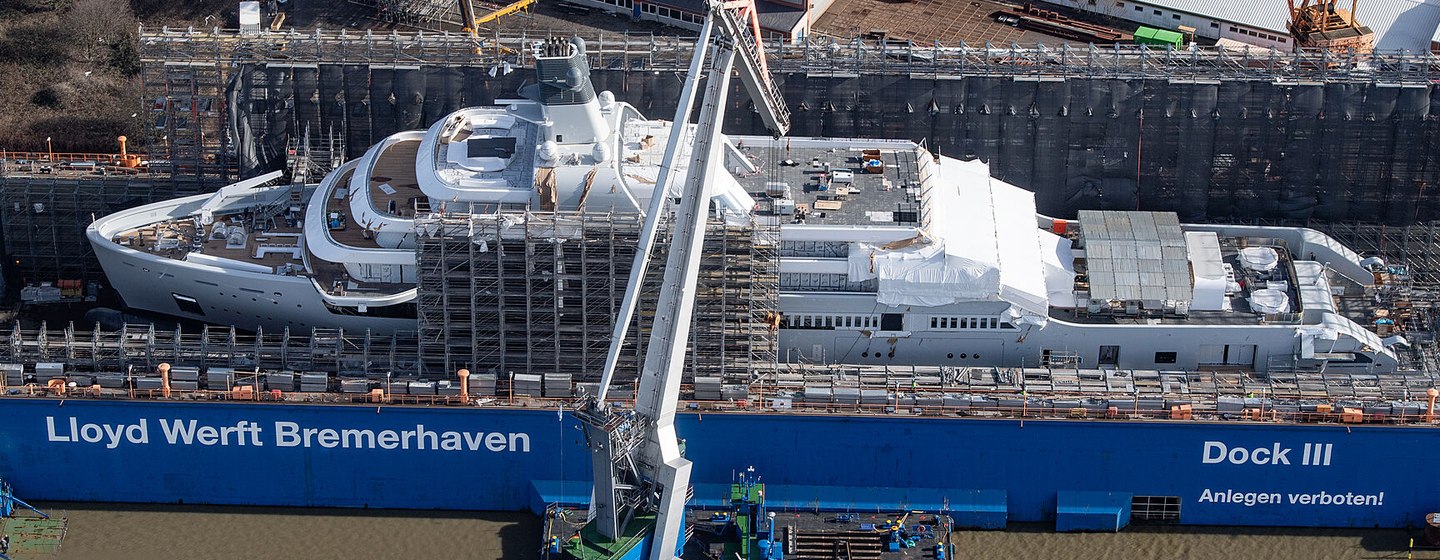 Superyacht SOLARIS in built with Lloyd Werft wording on side