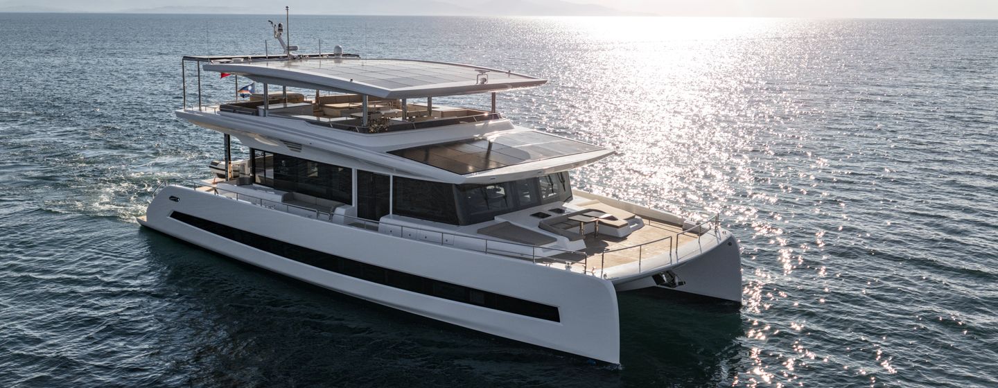 Catamaran GloriaMaris under way