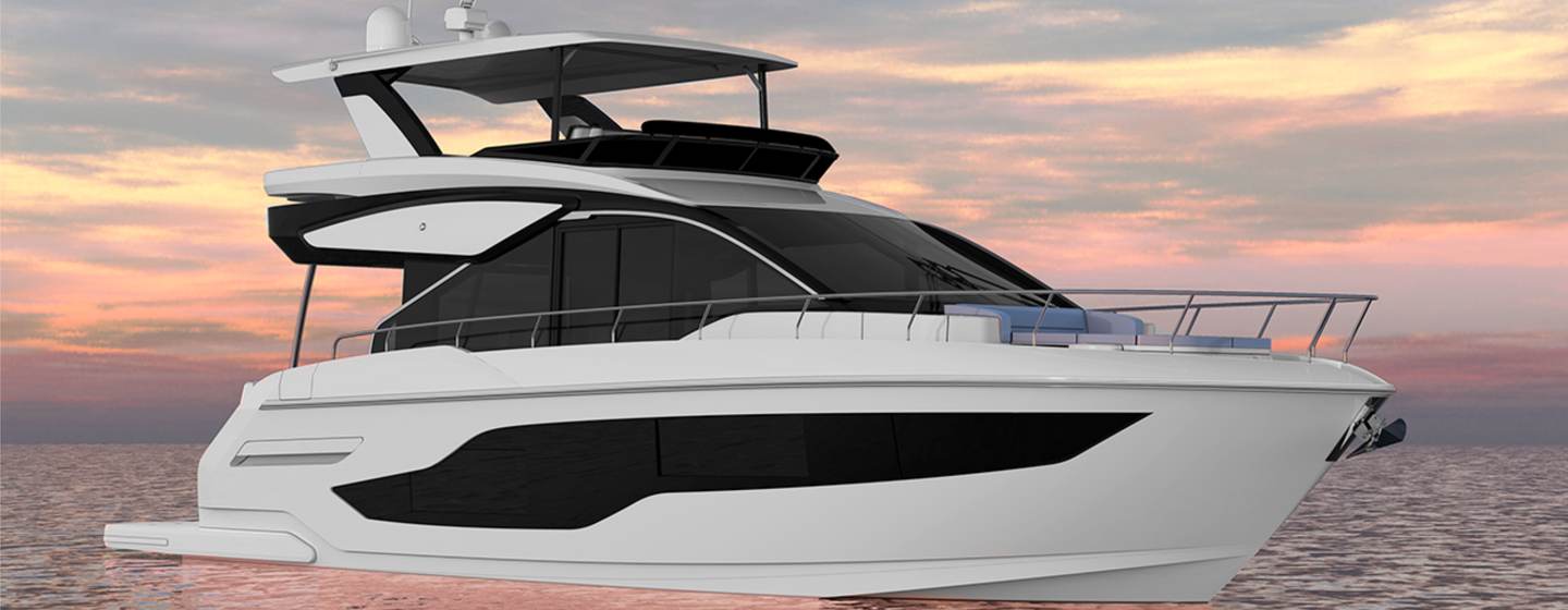 Rendering of Cruisers 50 FLY motor yacht at anchor 