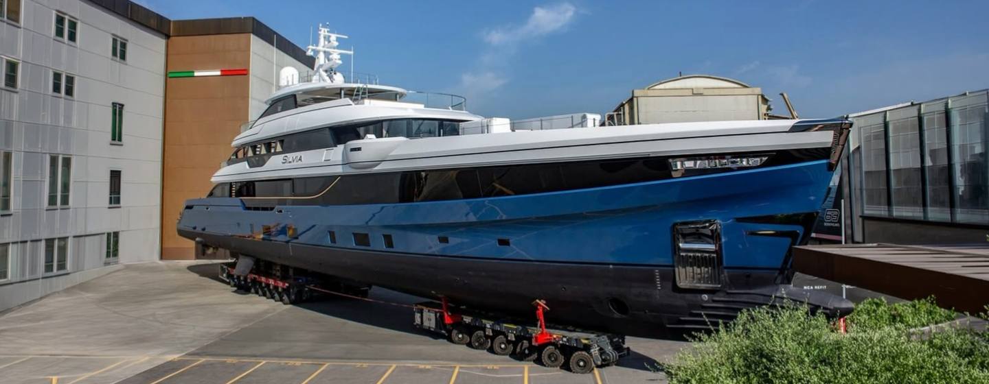 Admiral superyacht Silvia on wheels preparing for launch 