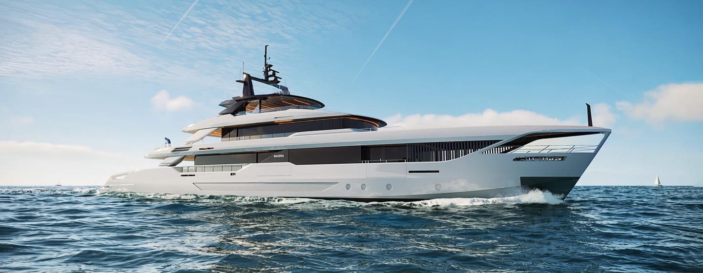 Rendering of Maiora M|53 superyacht under way 