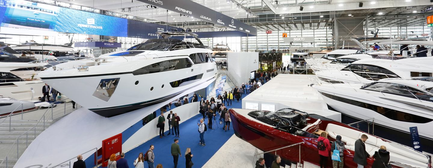 Motor yachts on display at boot Düsseldorf