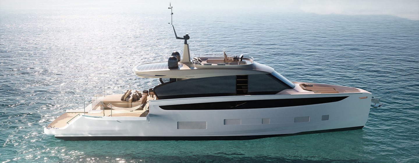 Render of Azimut Seadeck 7 floating on a calm sea