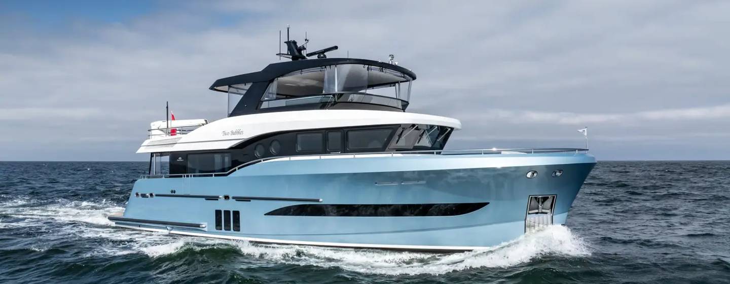 Steeler Ocean Explorer 72 yacht underway side view 