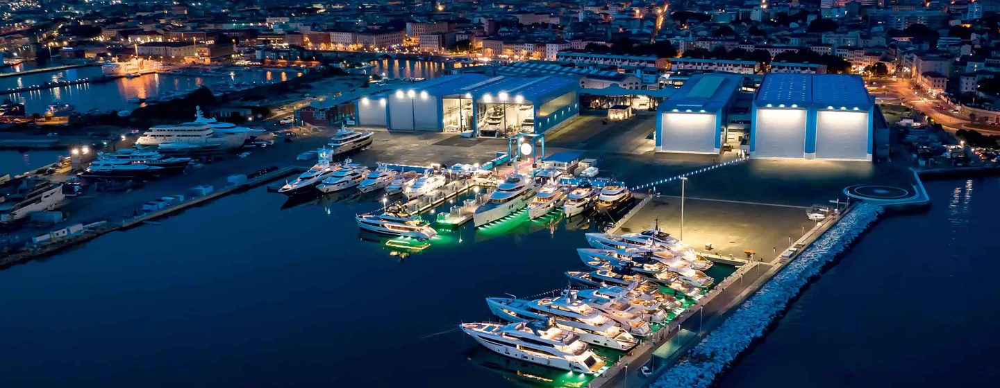 Aerial view of yachts at Benetti Shipyard Livorno