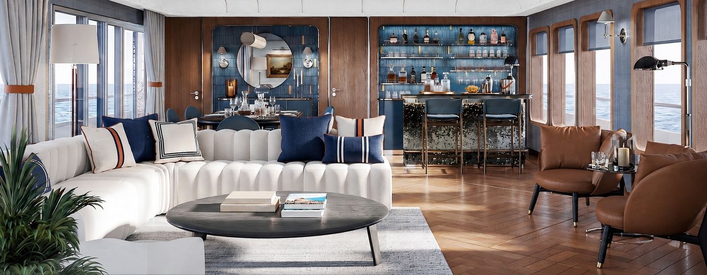 Ofist's Numarine saloon design with blue accents 