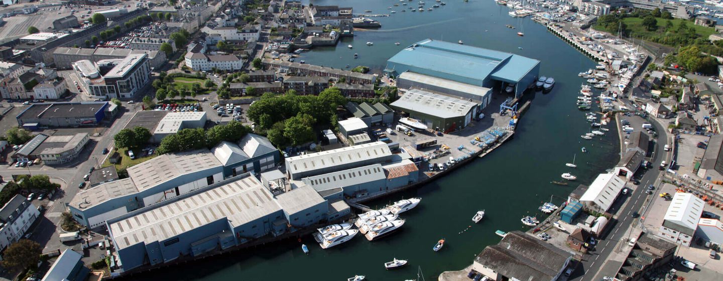 Aerial view of Princess Yachts shipyard in the UK