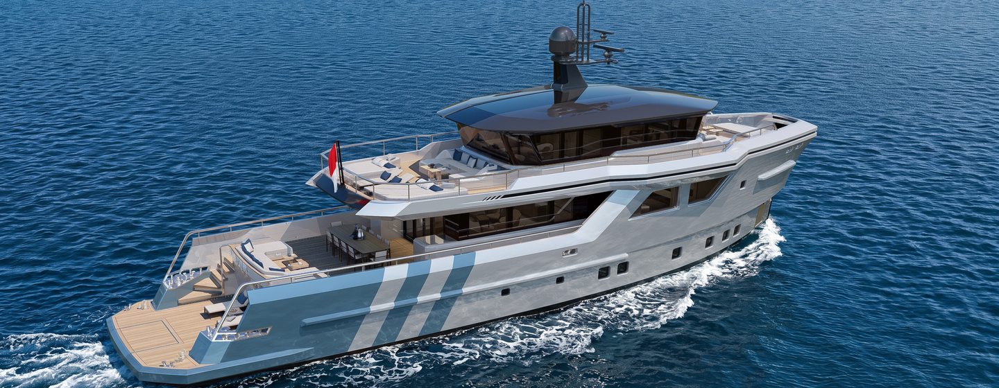 Rendering of Antonini Navi XPD95 Motor Yacht under way 