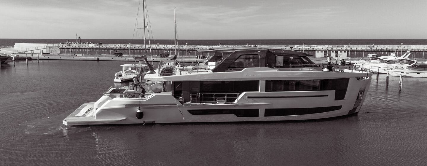 Fourth Alpha Squalo 100 superyacht at anchor side view