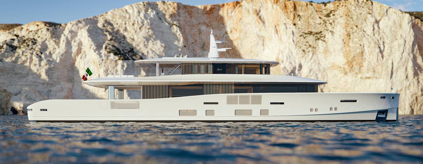 Rendering of Benetti B.Neos motor yacht at anchor 