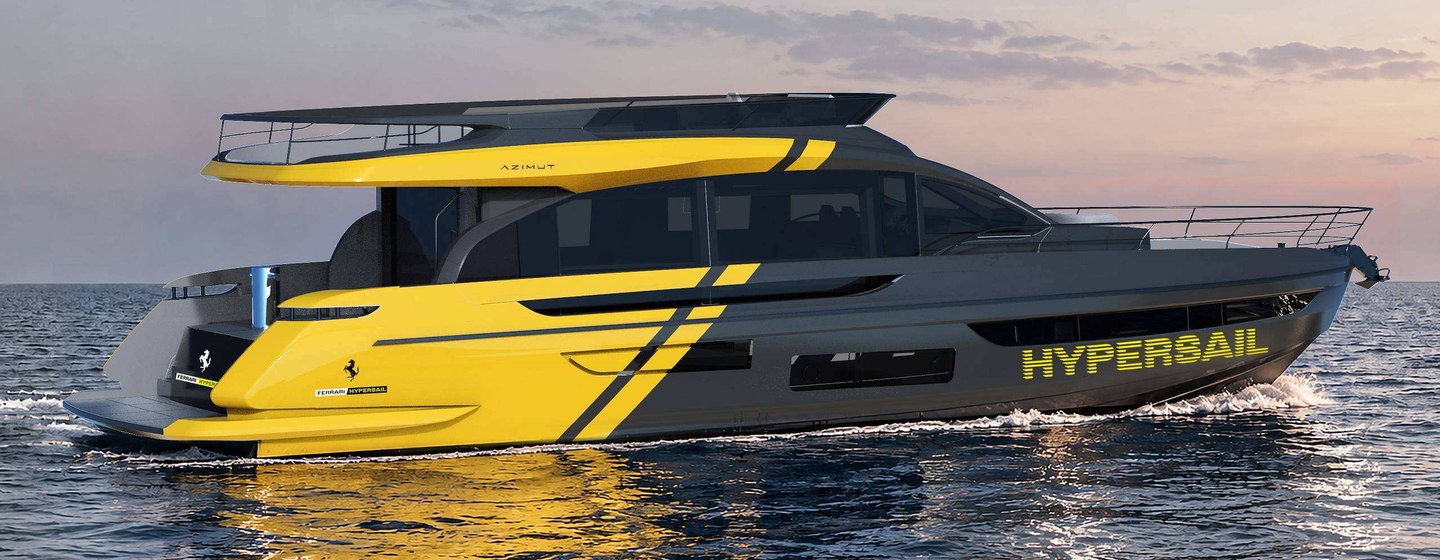 Azimut Ferrari Hypersail Tugboat under way