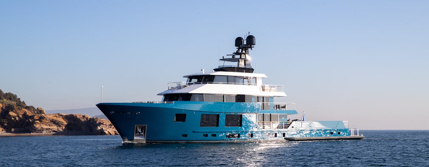 Motor yacht King Benji at anchor on a fine day
