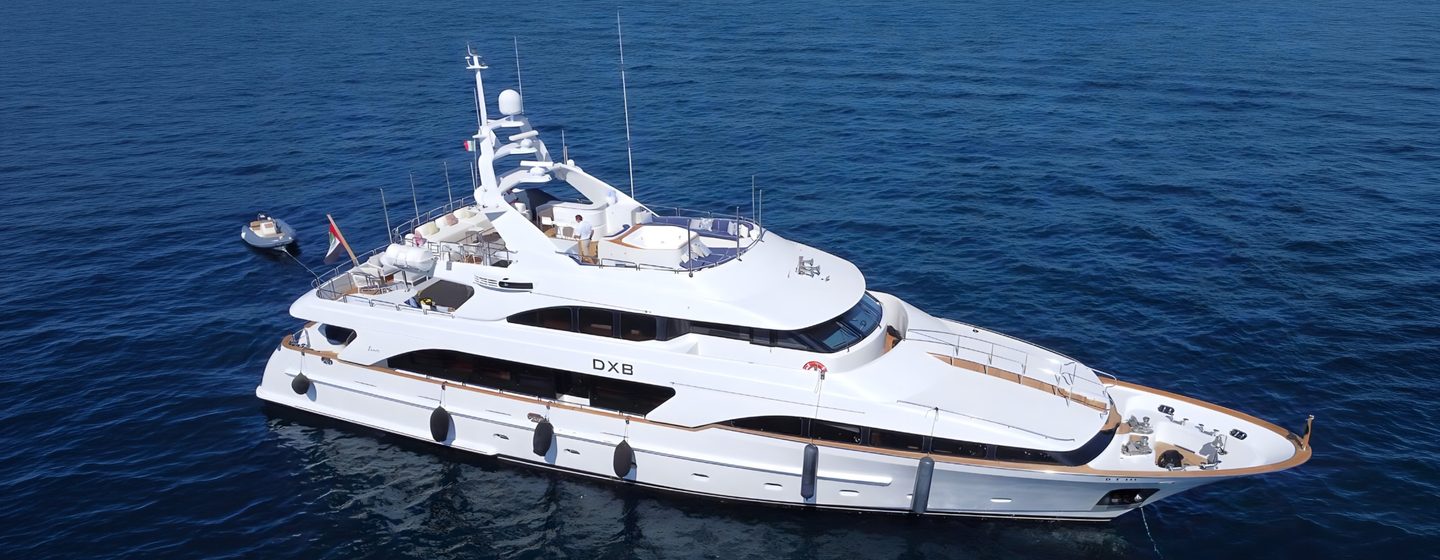 Benetti superyacht DXB at anchor side view 