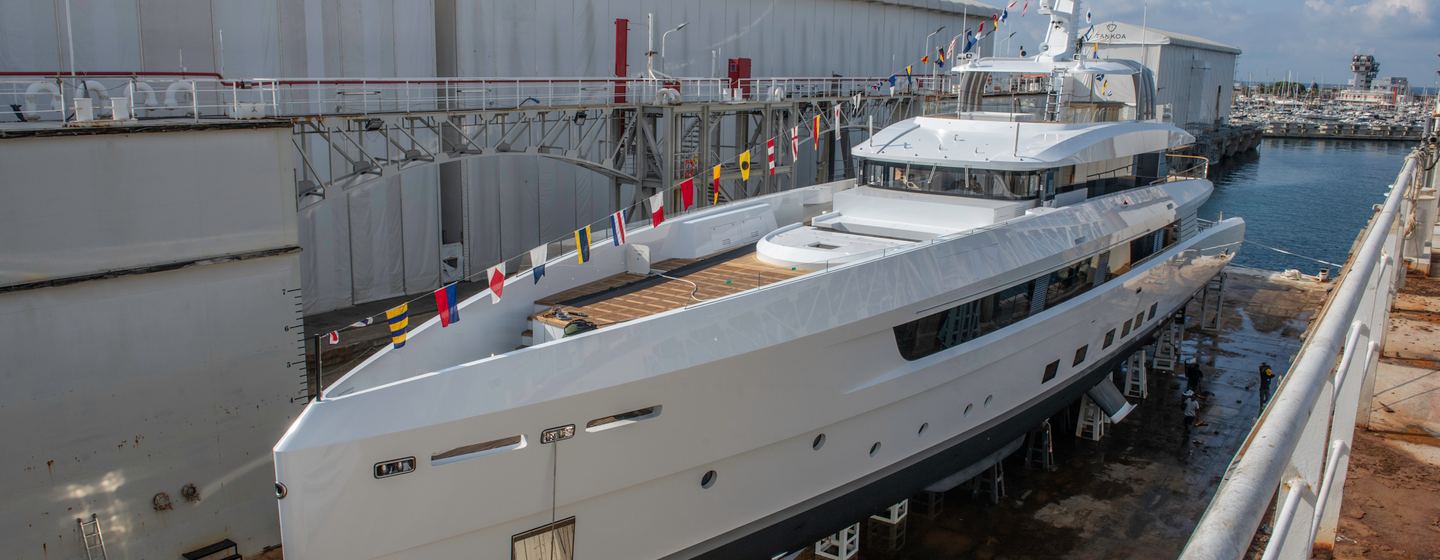 Tankoa Superyacht Spirit at launch on dry dock