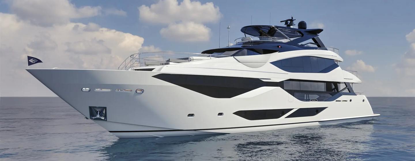 Rendering of Sunseeker 134 Superyacht at anchor 