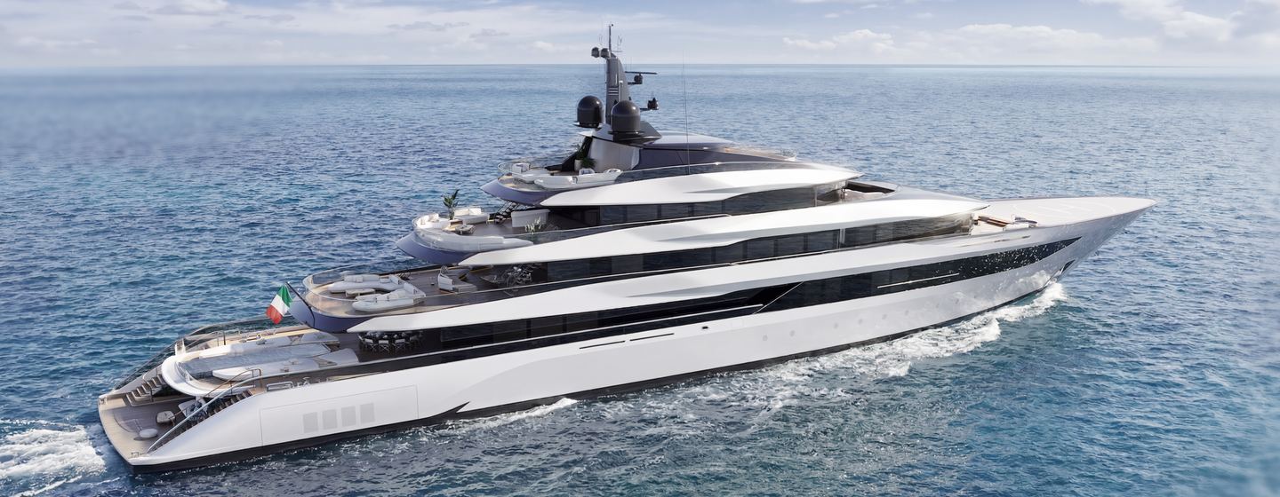 Rendering of ISA Large Yacht Collection Essence 82m superyacht under way 