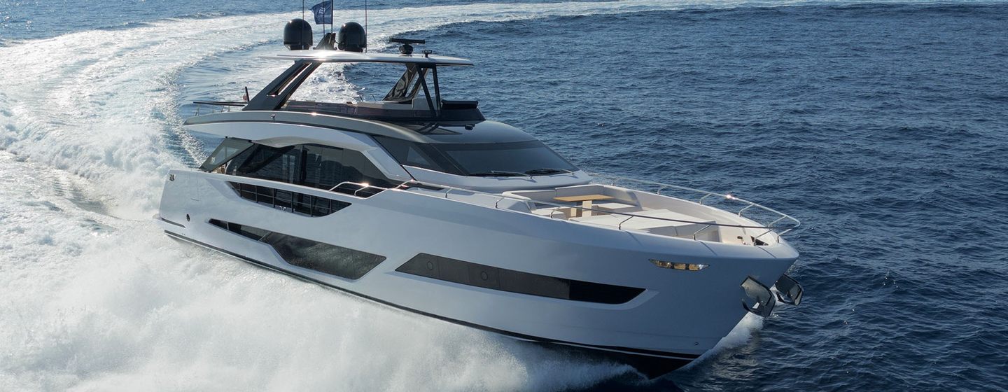 Next-Gen Ferretti 800 motor yacht under way 