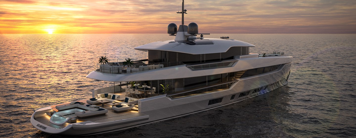 CGI of Atlantique 43 on water at sunset