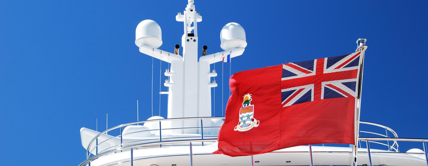 Navigation system of superyacht with a Cayman Island's flag