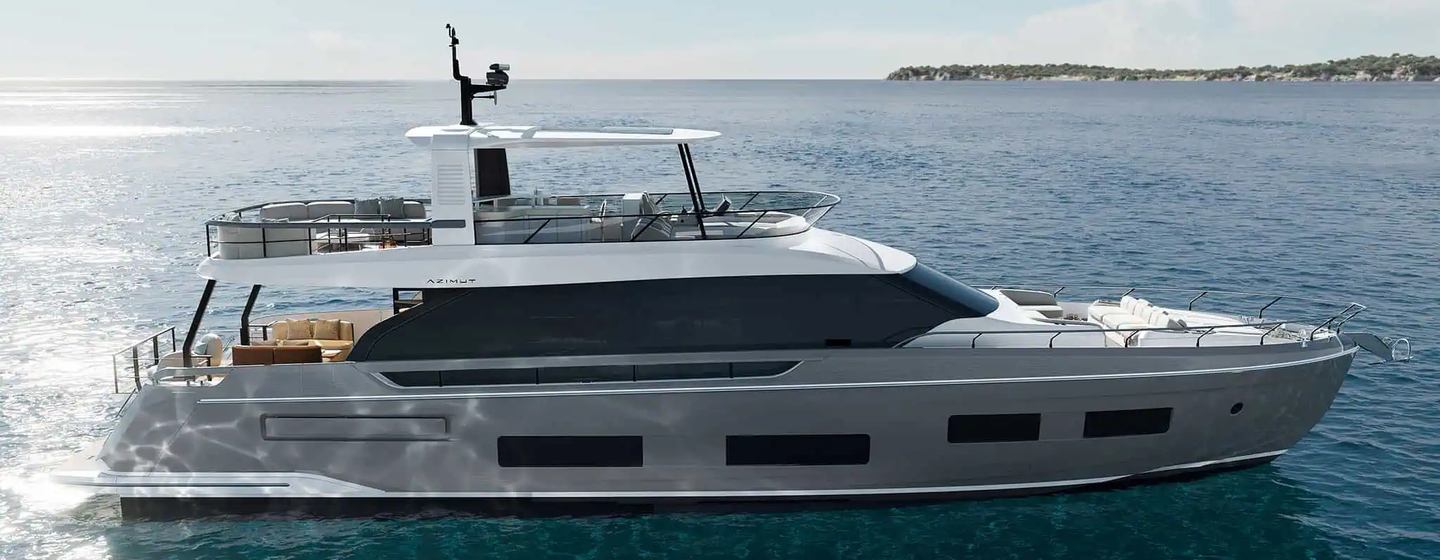 Rendering of Azimut Fly 82 motor yacht at anchor
