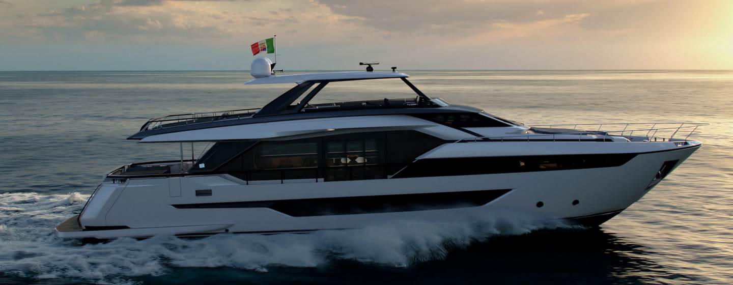 Ferretti 580 motor yacht under way