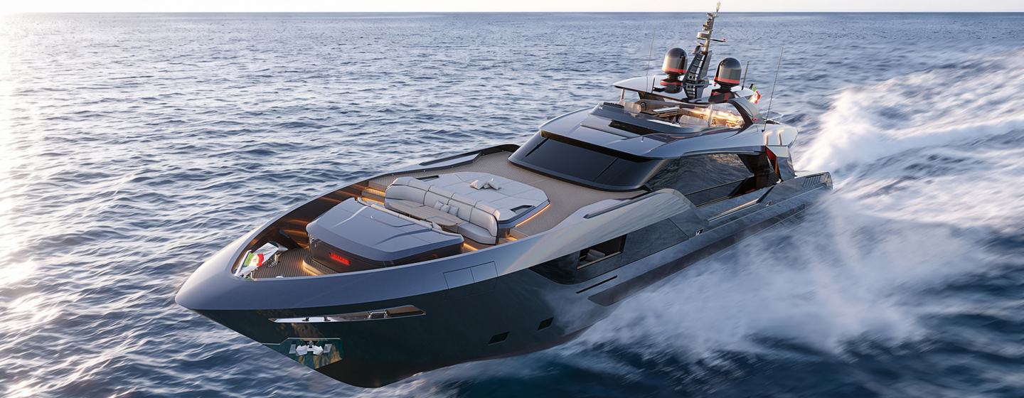 BRABUS AB150 Motor Yacht rendering under way at speed