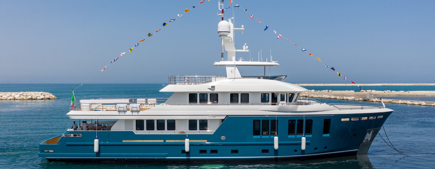 Cantiere delle Marche explorer yacht BUZIOS at launch