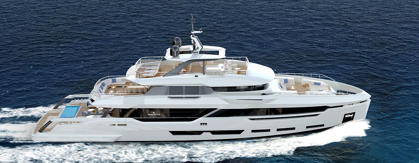 superyacht DOM133 model rendering underway at speed
