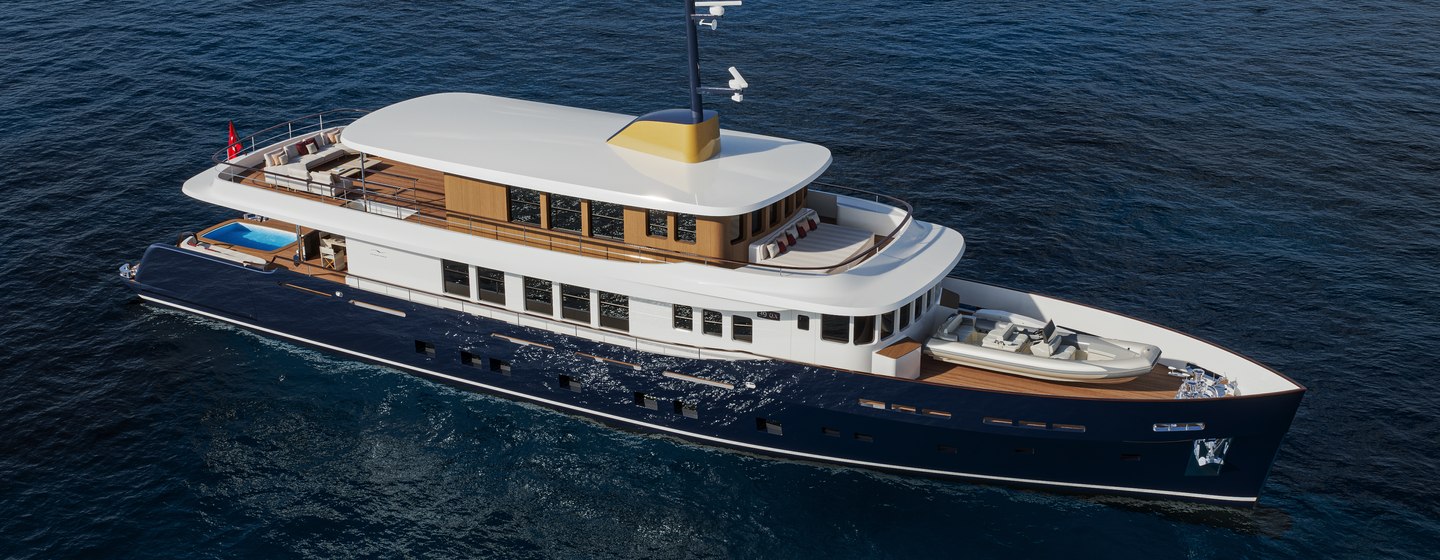 Rendering of Numarine 39MXPC superyacht at anchor 