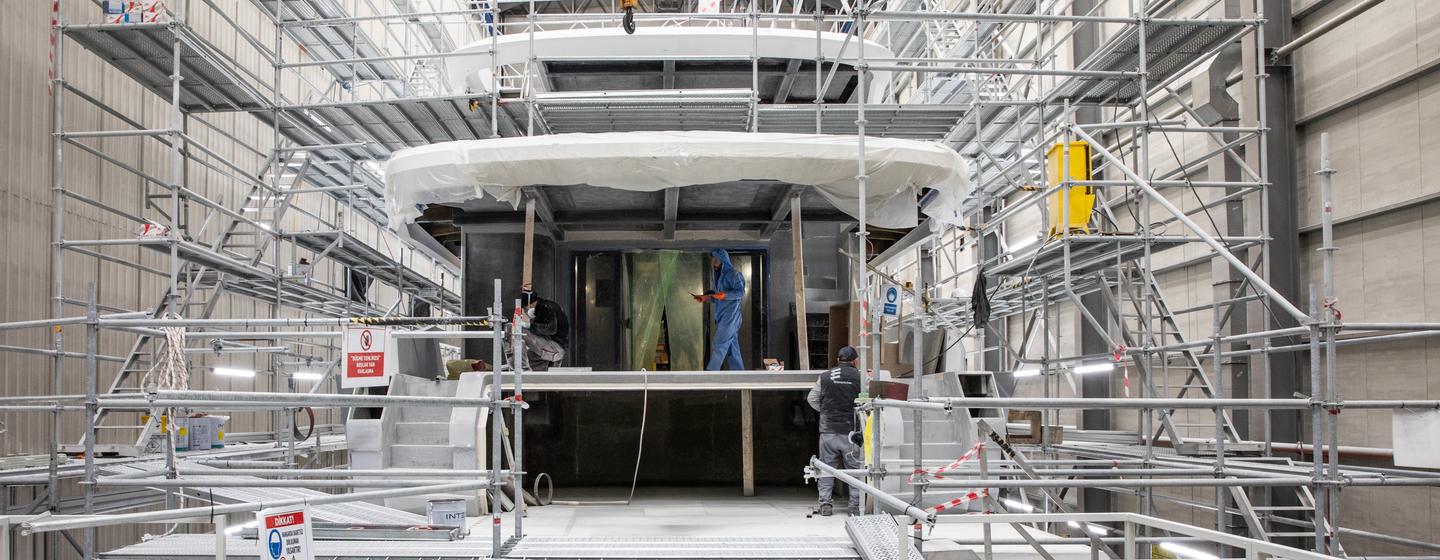 Aft decks of Sirena 118 Superyacht under constructions