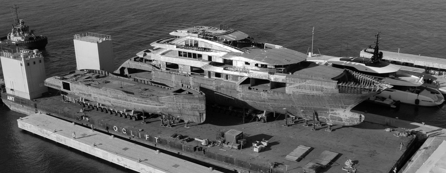 Second ISA Classic 65 and Unica 45M Steel superyachts during outfitting 