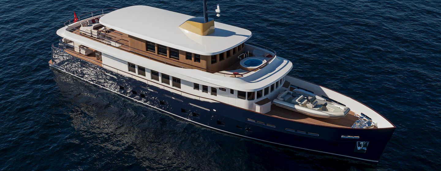 Rendering of Numarine 38XPC superyacht at anchor 