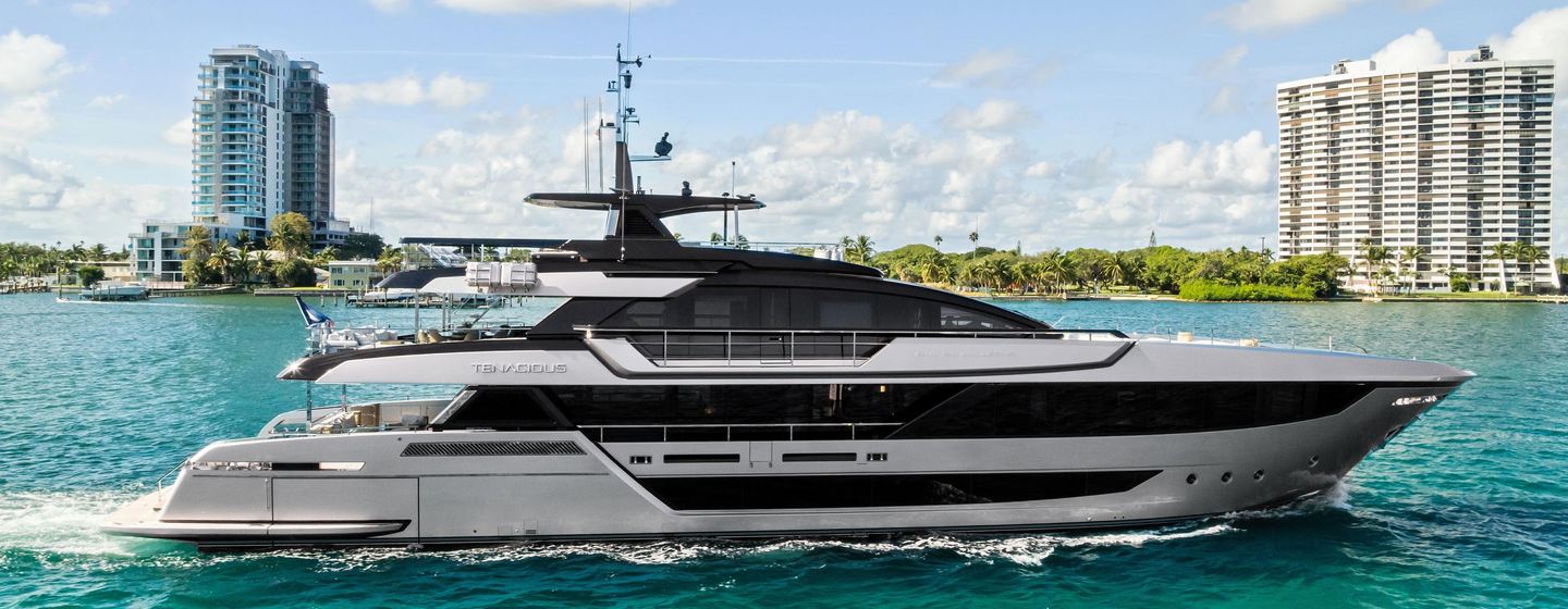 Riva yacht Tenacious underway side view 