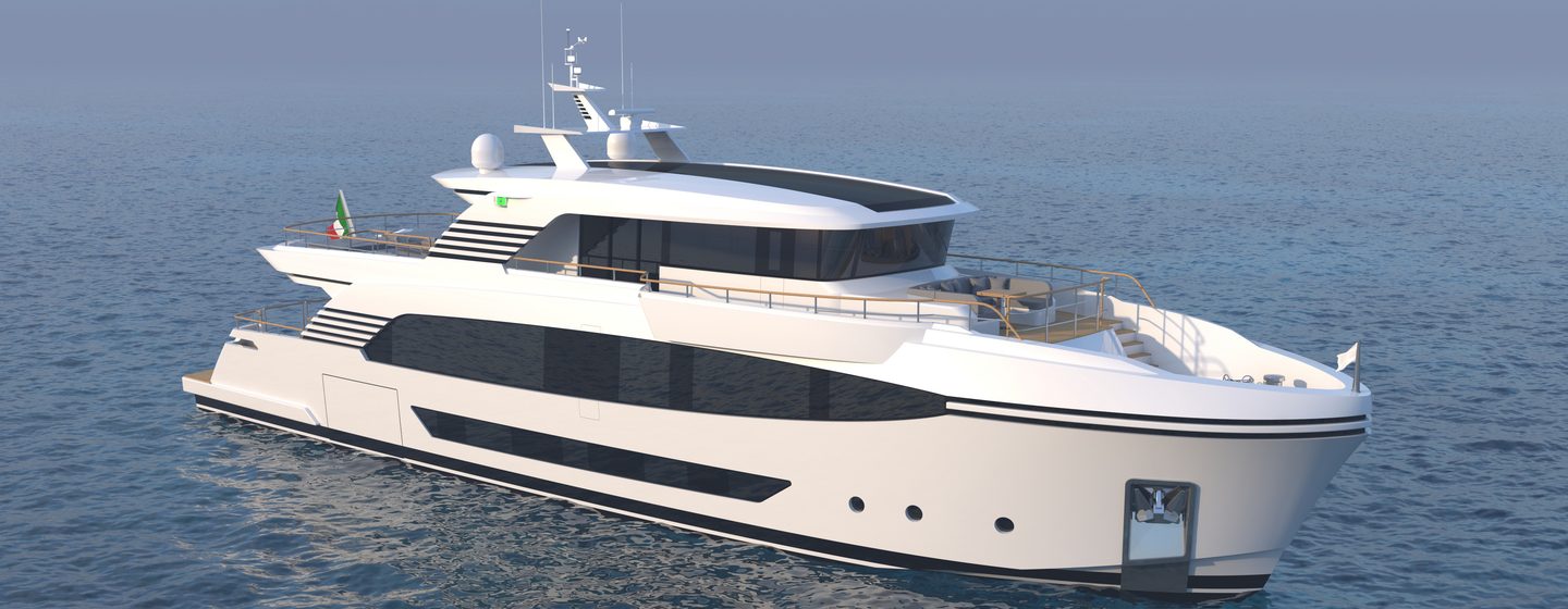 Tommaso Spadolini designed motor yacht on water