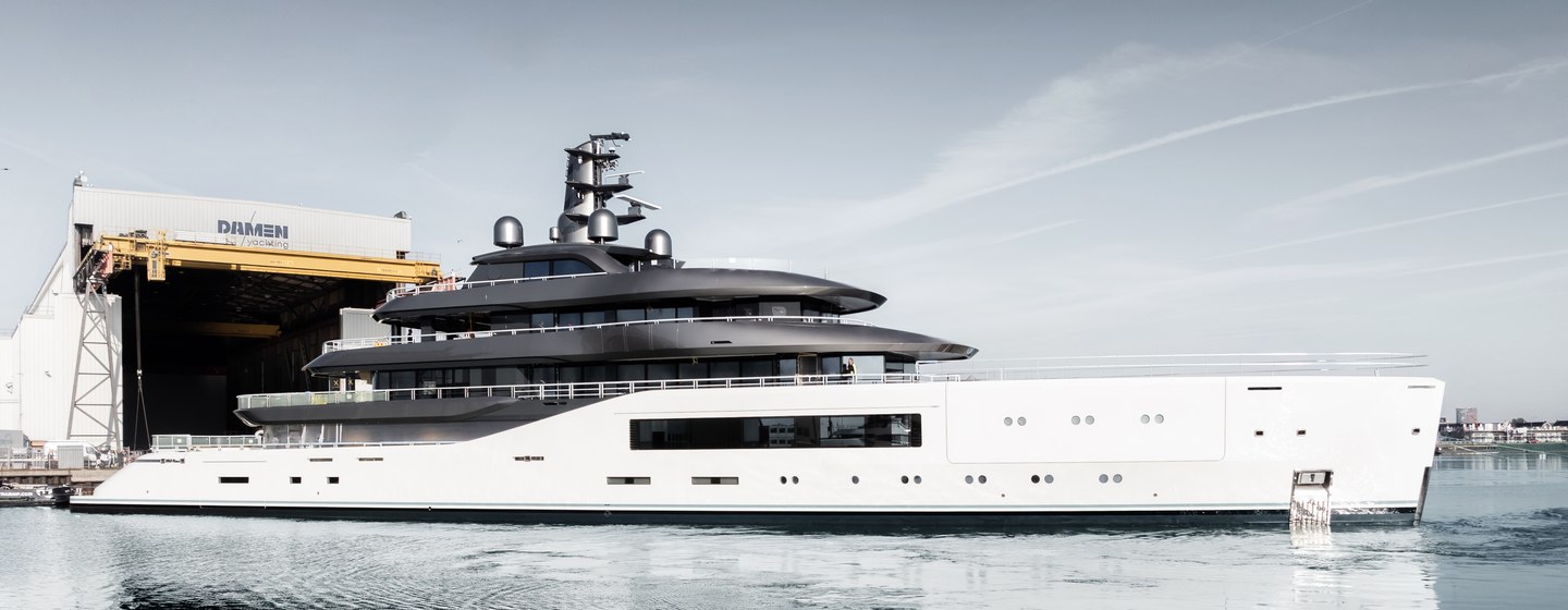 Superyacht Pangea outside damen yachting shipyard