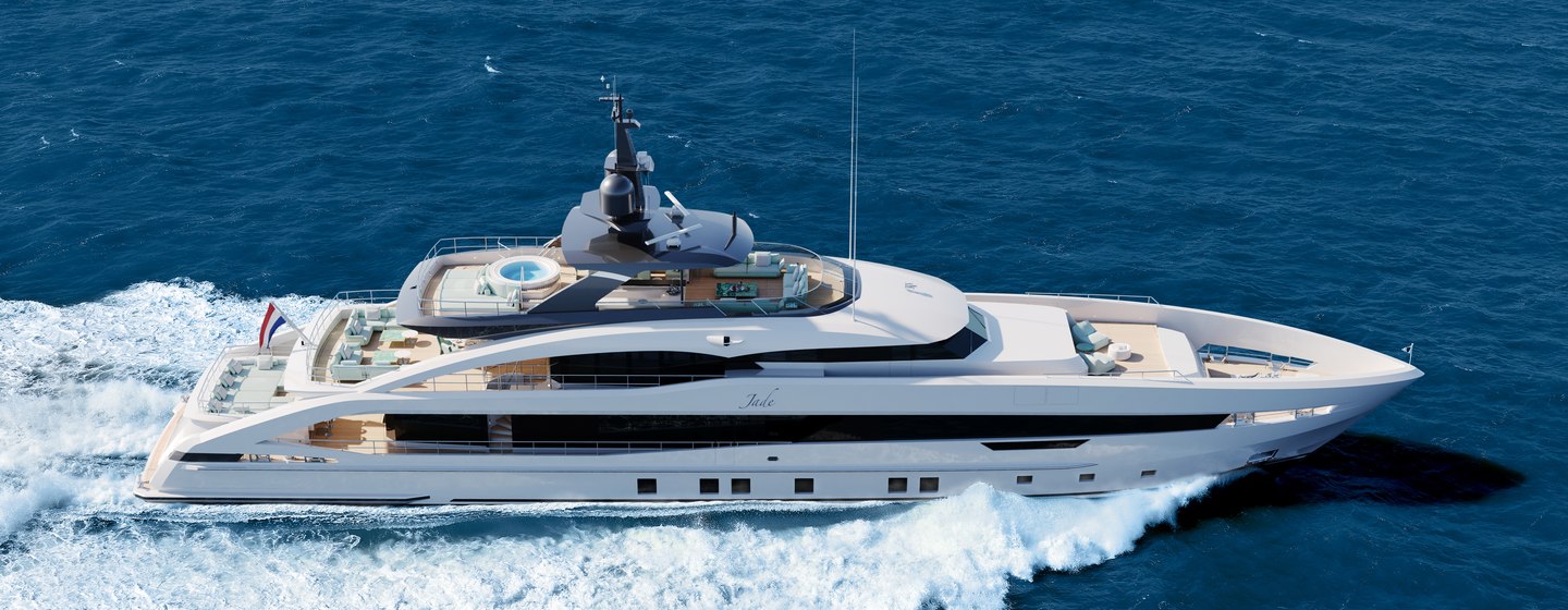 Rendering of Heesen superyacht Project Jade on the water