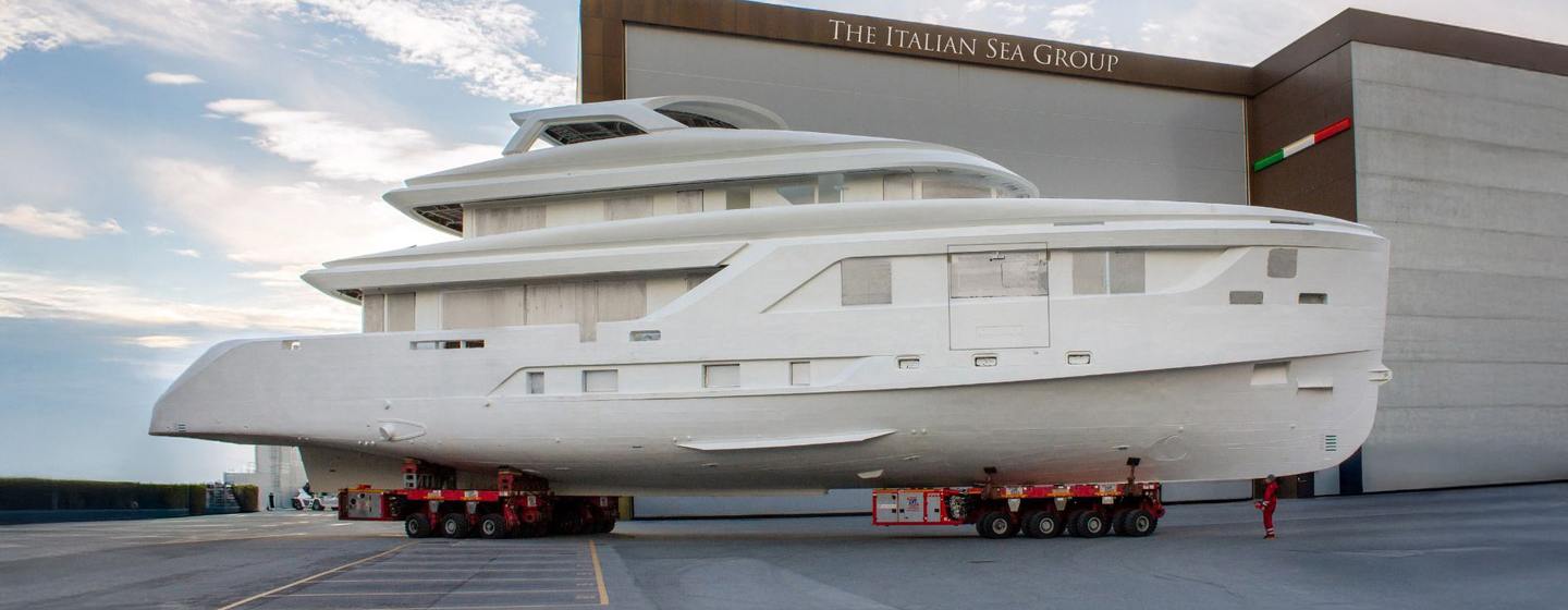 First Admiral A-40 Yacht under construction and on way to launch