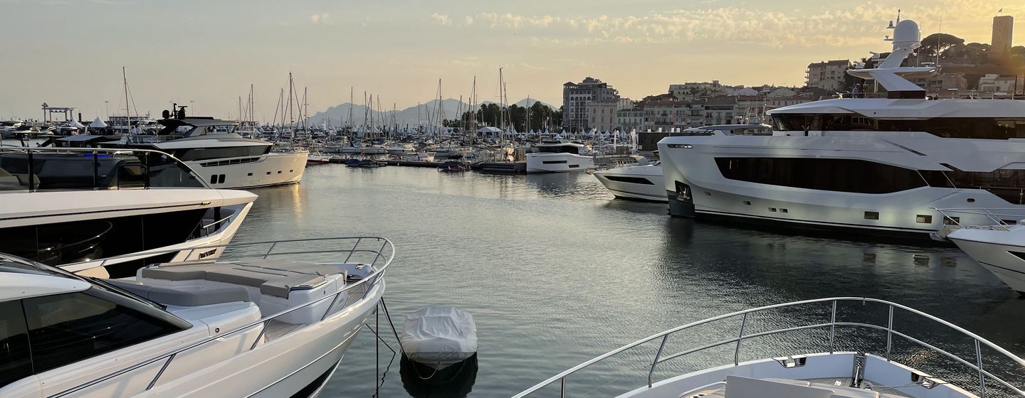 Superyachts docked at the Cannes Yachting Festival 