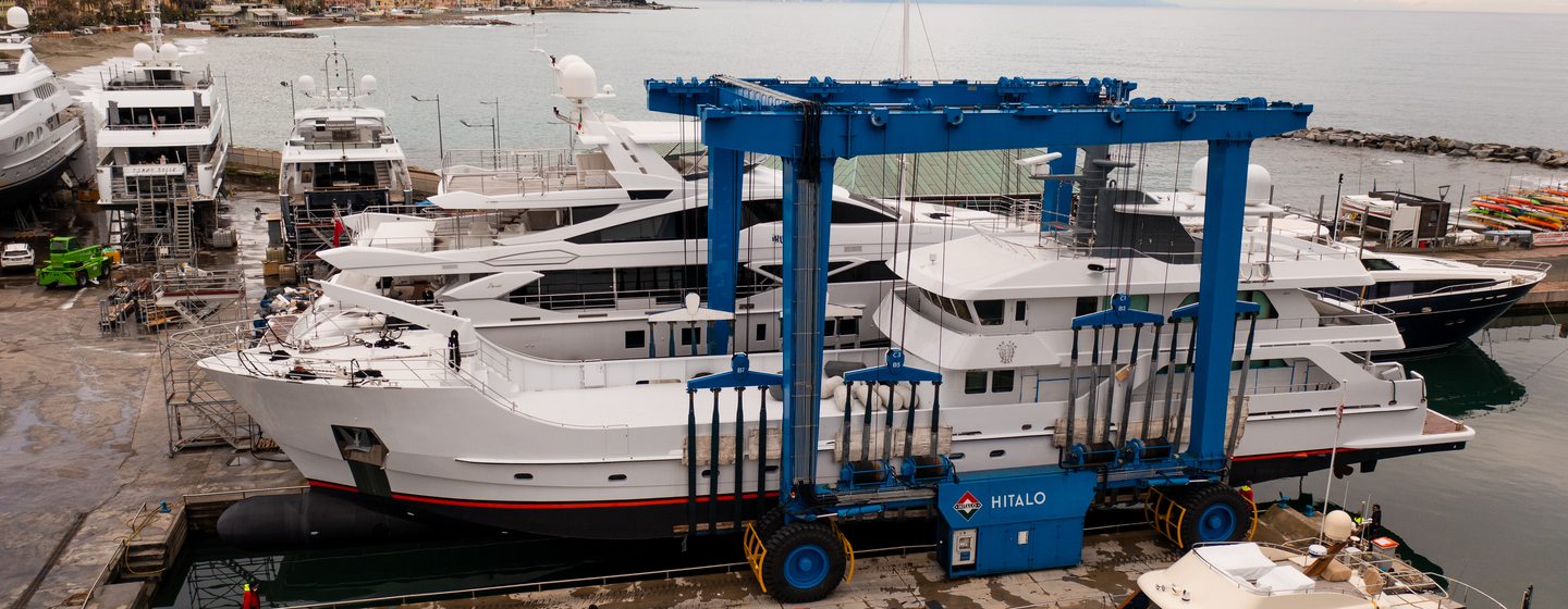 Explorer yacht Far Far Away in refit yard