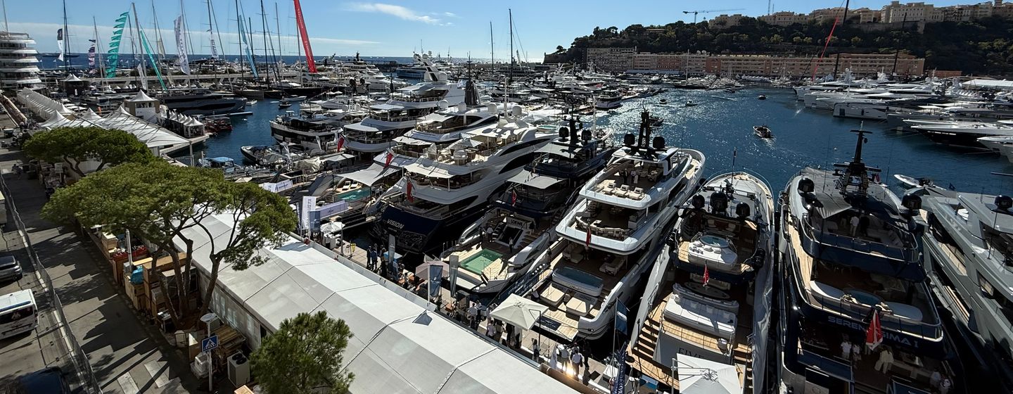 Superyachts docked at 2025 Monaco Yacht Show 