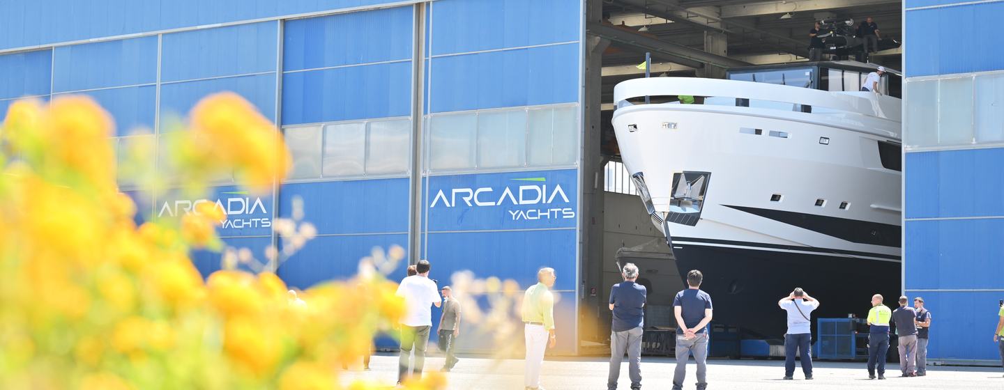 Arcadia A115 emerging from shed for launch